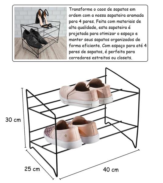 Imagem de Sapateira Porta Sapatos Calçados 4 Pares Preto Organizador Suporte Para Tenis Botas Hall Casa