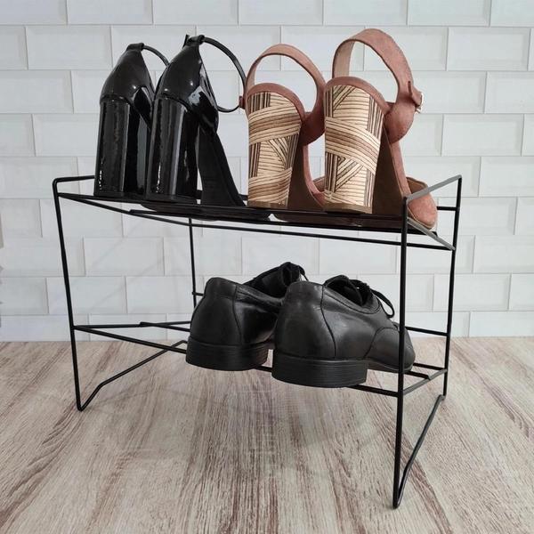 Imagem de Sapateira Porta Sapatos Calçados 4 Pares Preto Organizador Suporte Para Tenis Botas Hall Casa