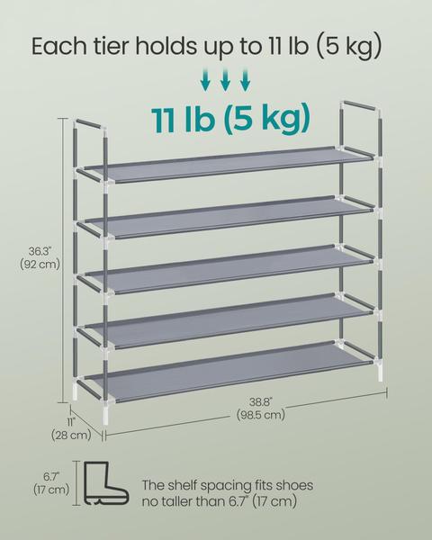 Imagem de Sapateira SONGMICS, estrutura metálica de 5 camadas, tecido não tecido cinza