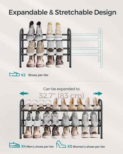 Imagem de Sapateira SONGMICS expansível de 2 camadas para 15 pares de tinta preta