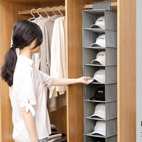 Imagem de Sapateira vertical multiuso 10 divisórias prateleiras organizador cabideiro para armario closet cinza linha luxo