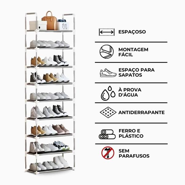 Imagem de Sapateira Vertical, Organizador Para Sapatos, Porta Sapatos Organizador, Sapateira De Chão, Porta Sapatos, Closet Com 9 Prateleiras, Sapateira de Aço