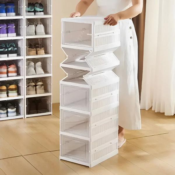 Imagem de Sapateira Vertical Organizador Prateleira Empilhável 6 Pares Portátil Sapato Tênis Quarto Closet