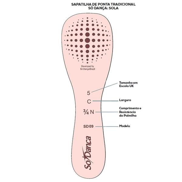 Imagem de Sapatilha de Ponta Só Dança Toshie SD40 Largura C Palmilha FN