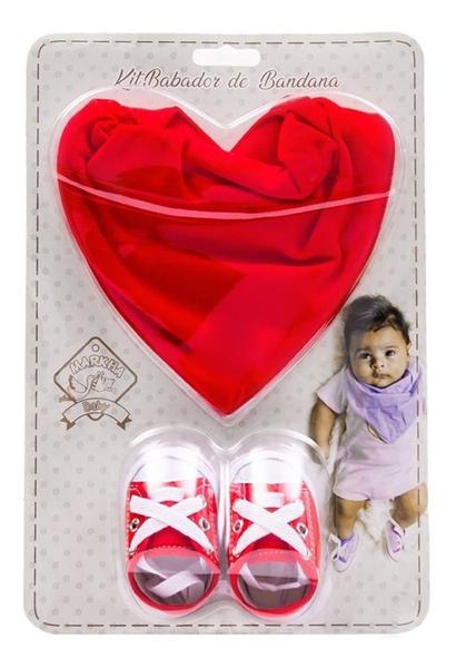 Imagem de Sapatinho Bebe Tênis E Babador Bandana Impermeável Vermelho Kit Ideal Presente 0 Á 3 Meses