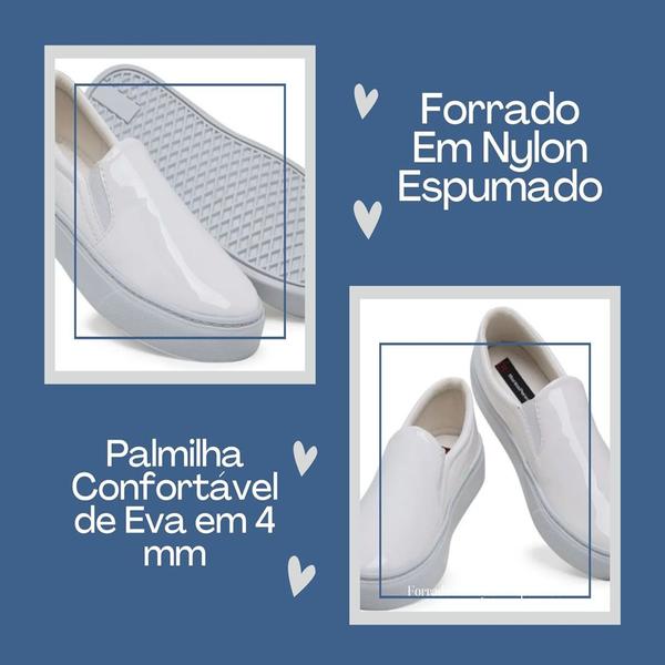 Imagem de Sapato Enfermagem Profissional Tenis Feminino Area Medicina Branco Verniz