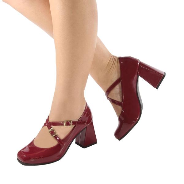 Sapato Feminino Sapato Boneca Salto Quadrado Médido 7cm Moderno - Main Image