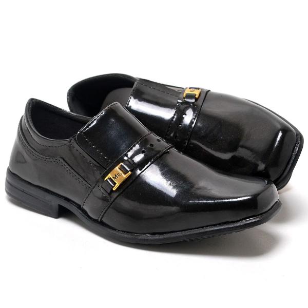 Sapato Social Infantil Masculino Preto Verniz Super Confortavel
