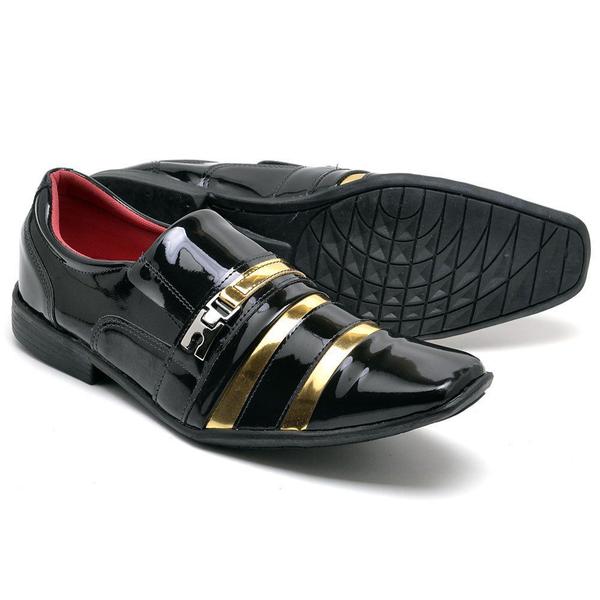 Sapato Social Masculino Top Franca Shoes Verniz Preto Dourado