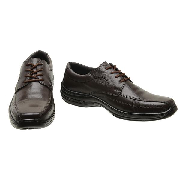 Sapatos Casual Social de Couro Cadarço Solado Ortopédico Costurado