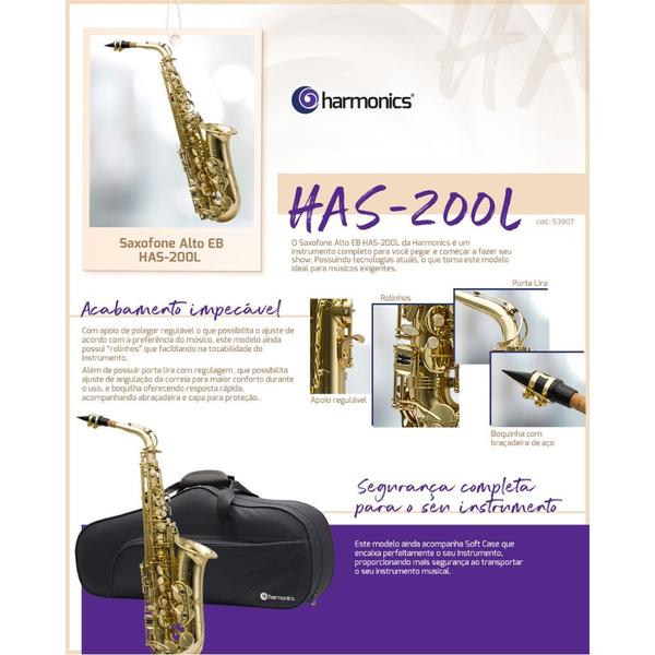 Imagem de Saxofone Alto HARMONICS Mib Eb HAS-200L Laqueado