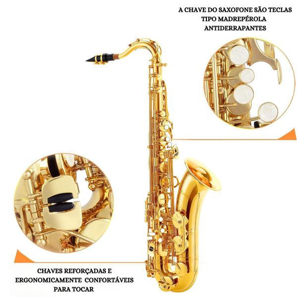 Imagem de Saxofone Sax Alto Laqueado Top Luxo Dourado C/ Case Mib Eb