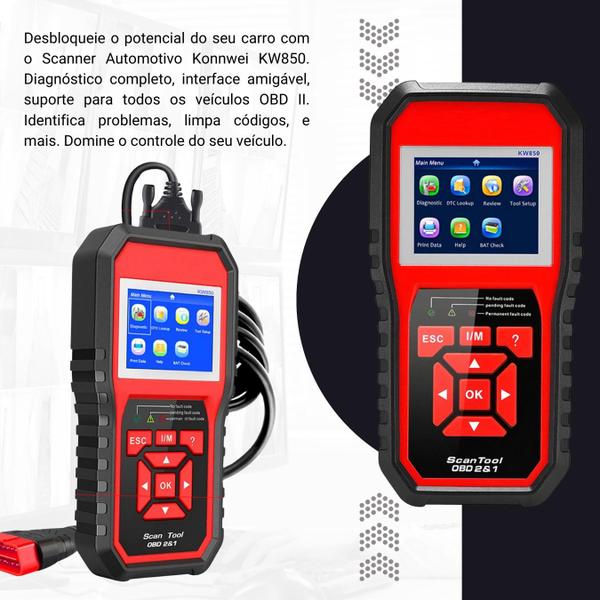 Imagem de Scanner Automotivo Konnwei Kw850 Obd2 Configura Em Portugues