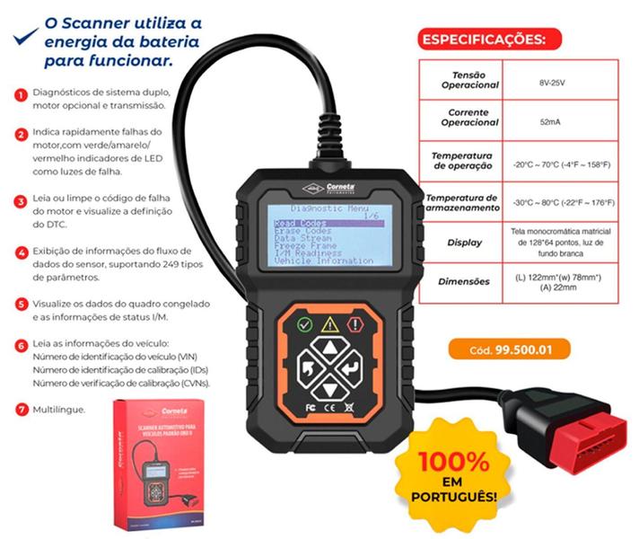 Imagem de Scanner Automotivo Obd2 Leitor Código Português - Corneta