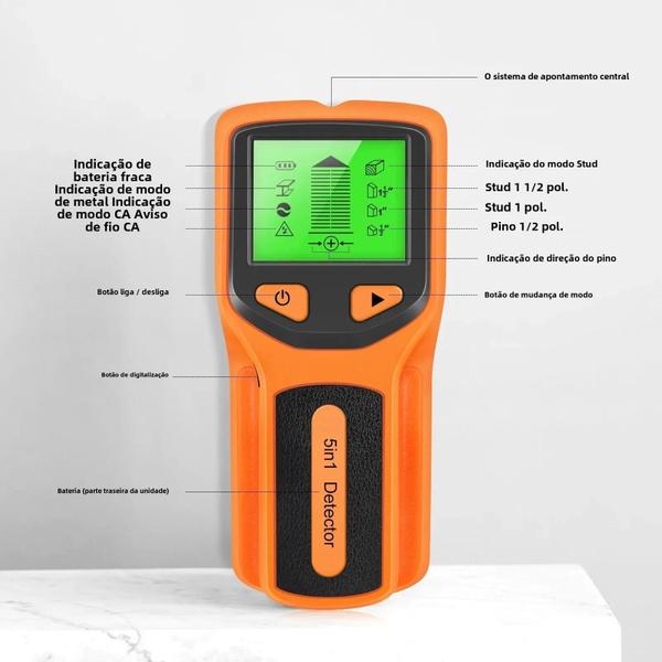 Imagem de Scanner de Parede 5 em 1 com Detector de Parafusos - Portátil e com Tela LCD