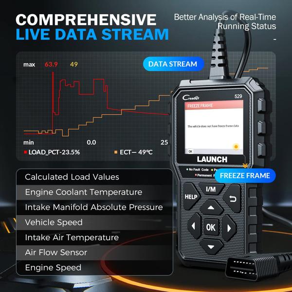 Imagem de Scanner OBD2 CR529 - Leitor de Códigos Automotivo com Funções OBDII Completas