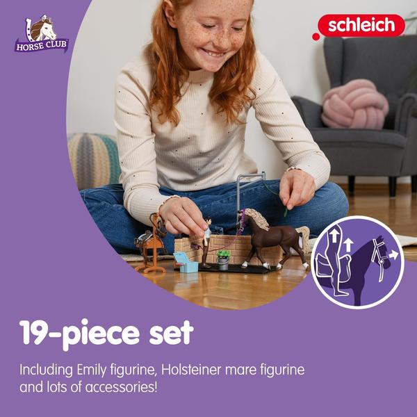 Imagem de Schleich Horse Toys & Playsets  13 Piece Horse Wash and Bath Stall Area, com Estatueta de Cavalo, Figura de Ação groomer e acessórios de pônei, para meninas e meninos de 5 anos ou acima