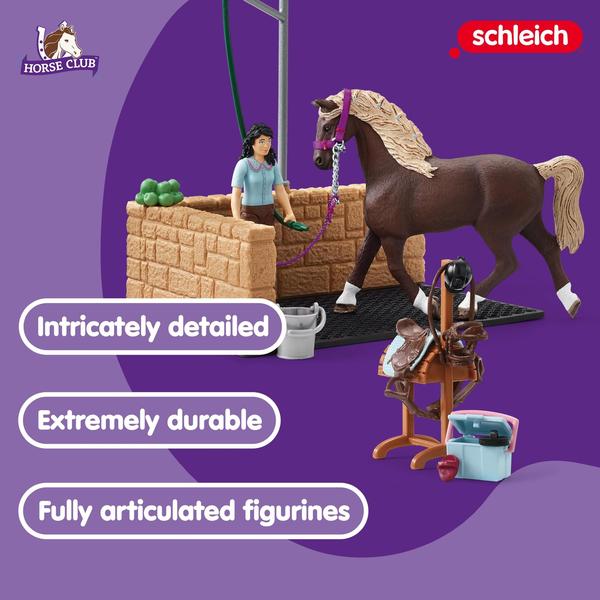 Imagem de Schleich Horse Toys & Playsets  13 Piece Horse Wash and Bath Stall Area, com Estatueta de Cavalo, Figura de Ação groomer e acessórios de pônei, para meninas e meninos de 5 anos ou acima