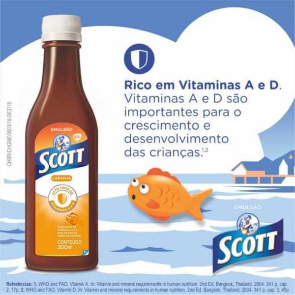 Scott Emulsão Óleo De Fígado De Bacalhau Sabor Laranja 200ml Imagem de Scott Emulsão Óleo De Fígado De Bacalhau Sabor Laranja 200ml