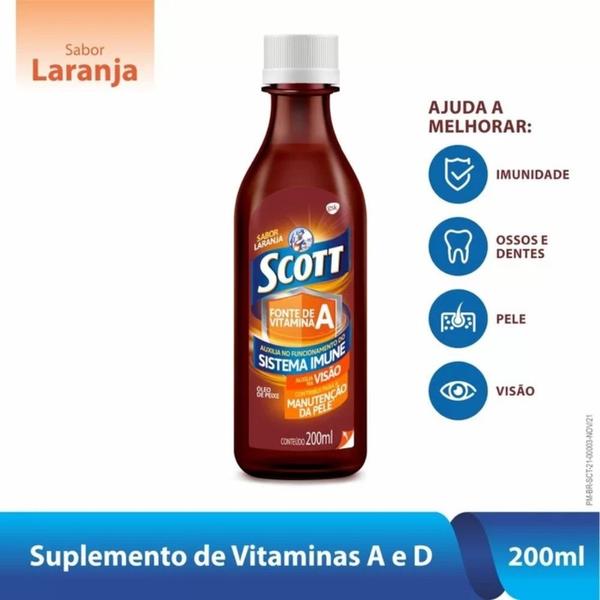 Scott Emulsão Óleo De Fígado De Bacalhau Sabor Laranja 200ml Imagem de Scott Emulsão Óleo De Fígado De Bacalhau Sabor Laranja 200ml