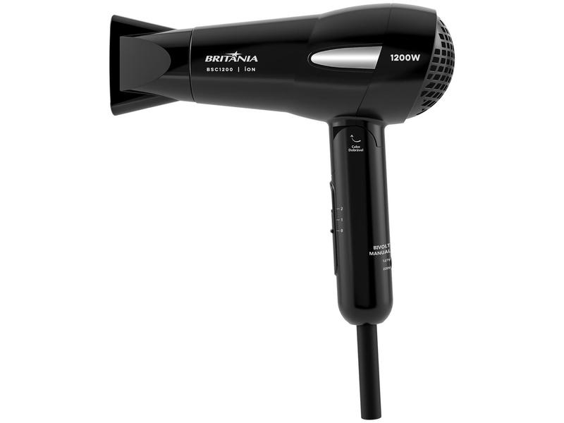 Secador de Cabelo Britânia Íons Tourmaline Preto 1200W 2 Velocidades BSC1200 Secador de Cabelo Britânia Íons Tourmaline Preto 1200W 2 Velocidades BSC1200