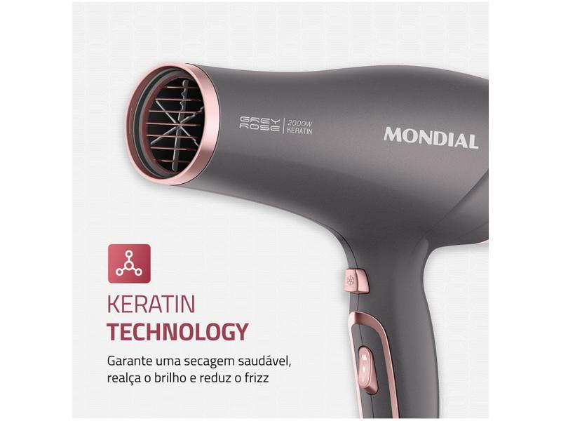 Imagem de Secador de Cabelo Mondial Keratin Grafite e Rosé