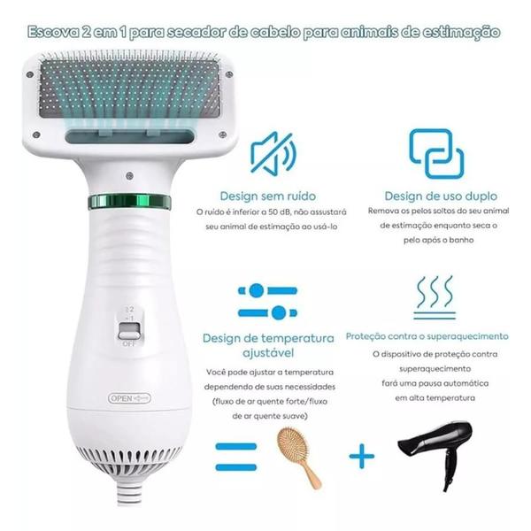 Imagem de Secador de Cabelo Pet com Escova para Facilitar o Banho 110V