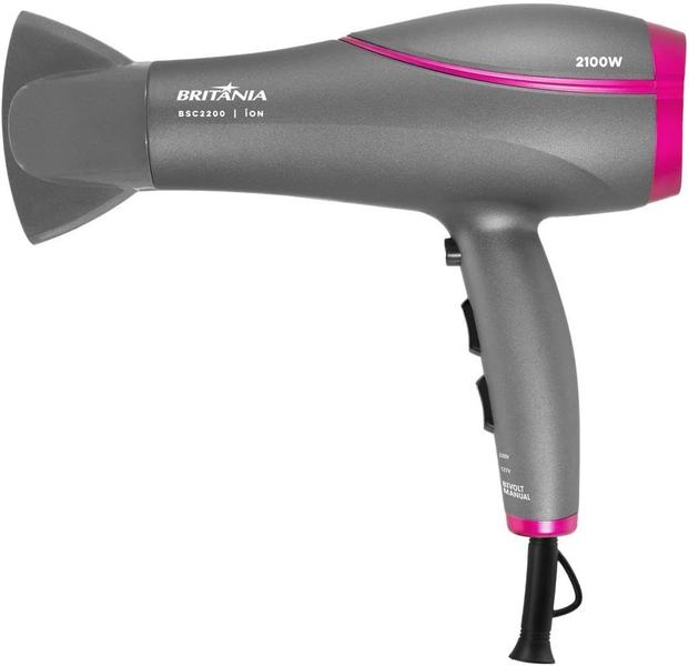 Secador De Cabelos Britânia Bivolt 2100w Bsc2200 Cor Cinza 127/220v Secador De Cabelos Britânia Bivolt 2100w Bsc2200 Cor Cinza 127/220v