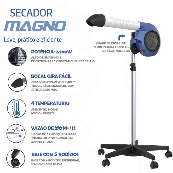 Imagem de Secador Profissional Magno KyKlon 220V para Pet Shop 2200w com NF cor Azul