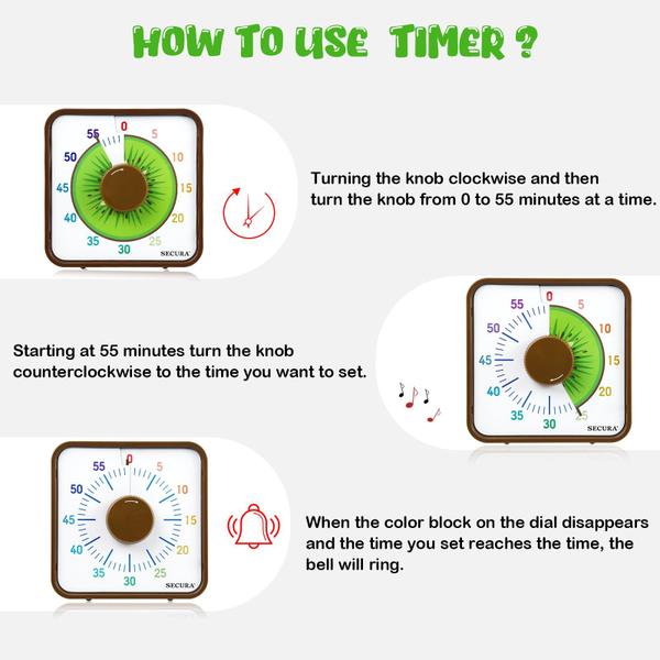 Imagem de Secura Timer de Frutas Visual para Crianças, 60 Min, Design Kiwi Magnético