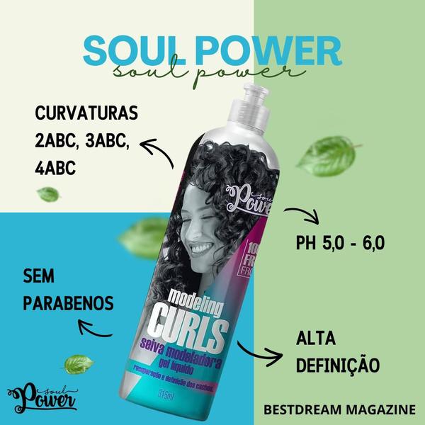 Imagem de Seiva Modeladora Soul Power Modeling Curls Gel Líquido Definição Capilar 315ml