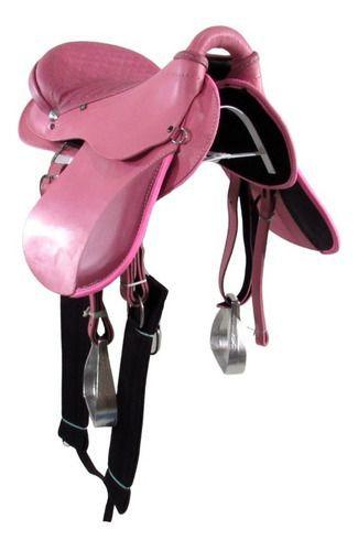 Imagem de Sela Australiana Rosa Luxo Inox Completa 16 Polegadas Cowgilr