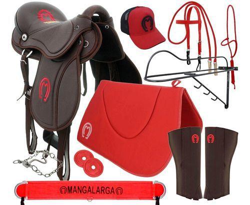 Imagem de Sela De Cavalo Marrom Com Vermelho Mangalarga Completa Para Passeios