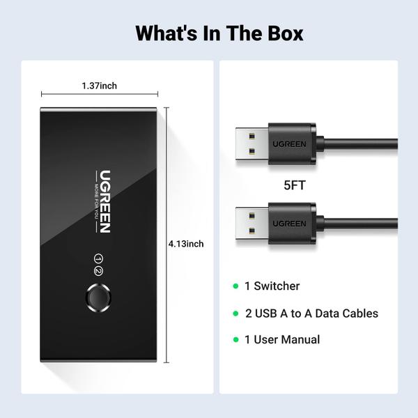 Imagem de Seletor de comutador USB UGREEN 2 computadores 4 dispositivos USB