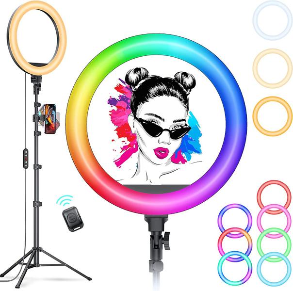 Imagem de Selfie Ring Light Kaiess 10.2 com suporte para tripé e suporte para telefone