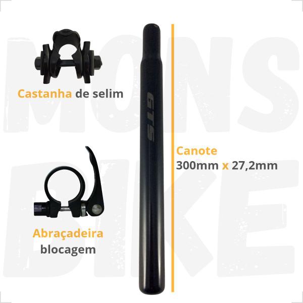 Imagem de Selim Bike Vazado + Canote 27,2mm + Abraçadeira + Manoplas Punho