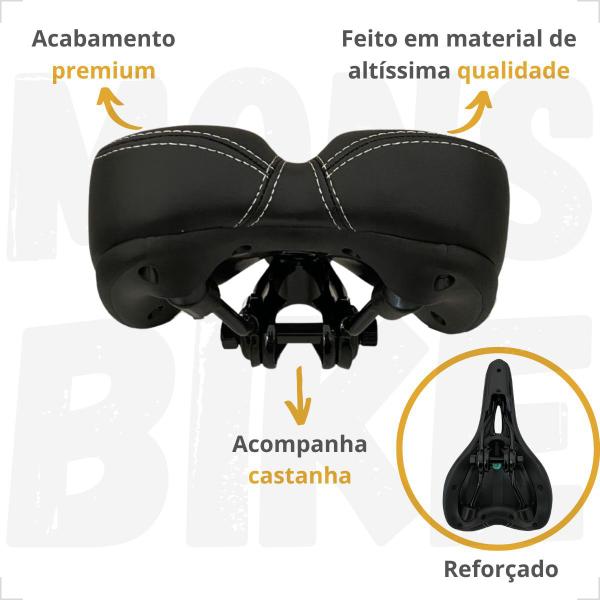 Imagem de Selim Bike Vazado + Canote 27,2mm + Abraçadeira + Manoplas Punho