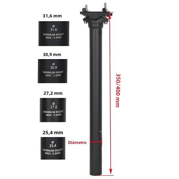 Imagem de Selim de Bicicleta de Fibra de Carbono T800 - 27,2/31,6mm - 300/350/400mm