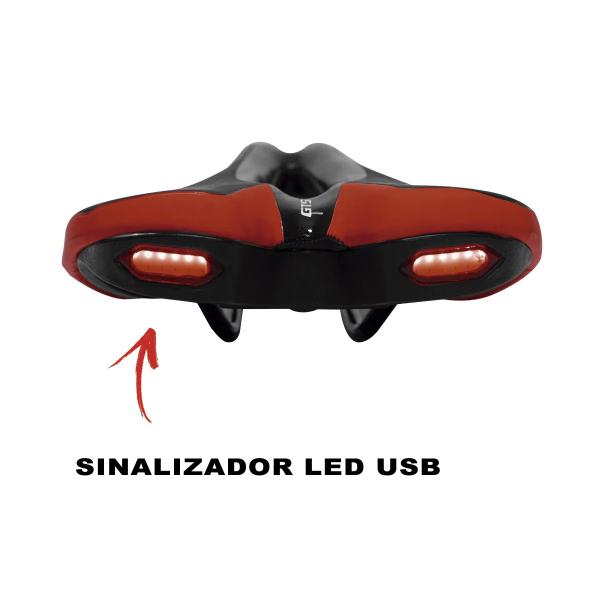 Imagem de Selim Kit MTB GTS Prime LED + Manopla HY-230 Preto Vermelho