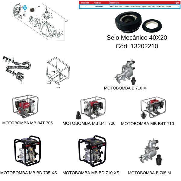 Imagem de Selo Mecânico 40X20 Para Motobomba B4T 705 Branco 13202210