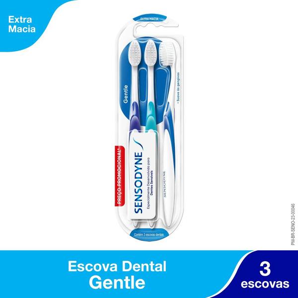 Imagem de Sensodyne Gentle para Dentes Sensíveis Kit Promocional - 3 Escovas Dentais