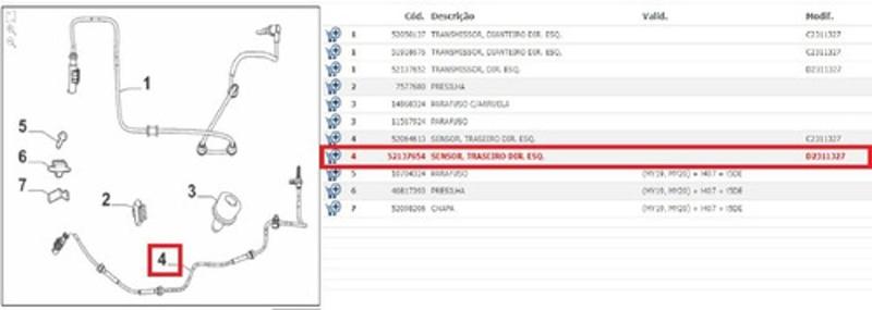 Imagem de Sensor Abs Traseiro Ambos Lados Fiat Argo Original 52064613