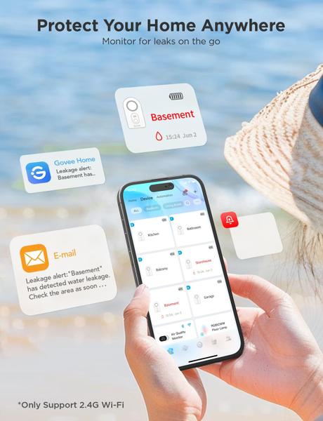 Imagem de Sensor de água Govee WiFi, pacote com 3 detectores de vazamento inteligentes, alarme de 100dB