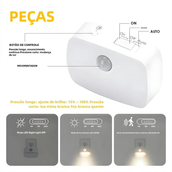 Imagem de Sensor de Movimento LED Inteligente - Luz Noturna com Plugue UE 220V para Casa e Corredor