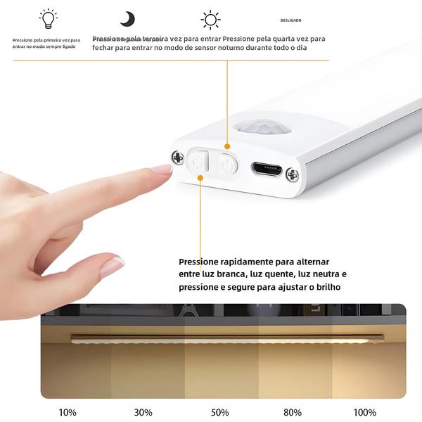 Imagem de Sensor de Movimento LED para Armário - Luz Noturna Recarregável via USB