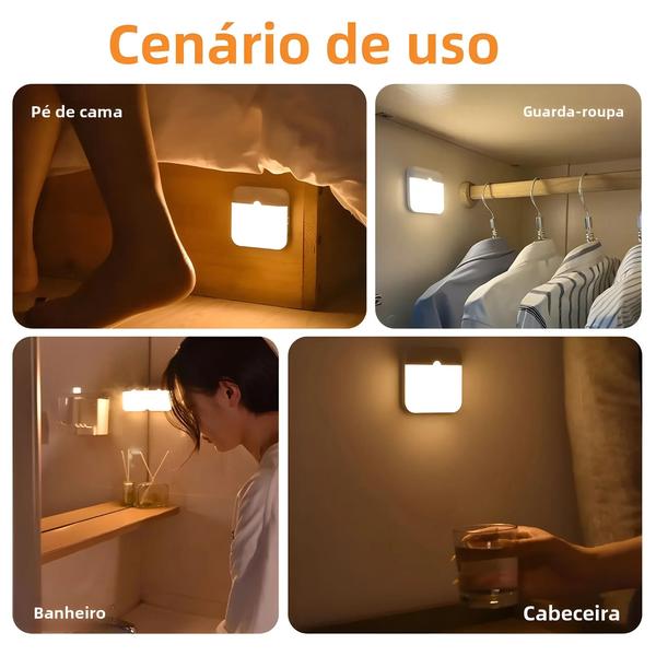 Imagem de Sensor de Movimento LED Recarregável - Luz Noturna para Armário, Guarda-roupa e Escada