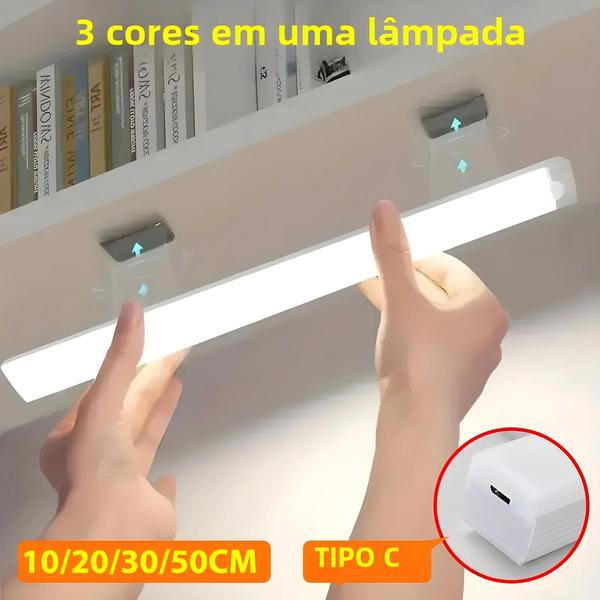 Imagem de Sensor de Movimento LED Recarregável - Luz Noturna para Armário, Guarda-roupa e Escada