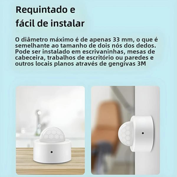 Imagem de Sensor de Movimento Zigbee Mini PIR Tuya - Detector de Alarme 2 em 1 com Sensor de Luz Infravermelho Passivo