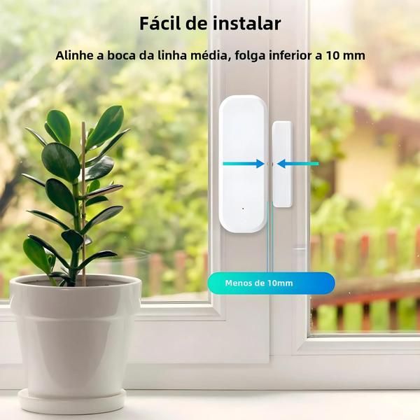 Imagem de Sensor de Porta/Janela Inteligente Wi-Fi - Alarme de Segurança Doméstica Compatível com Alexa