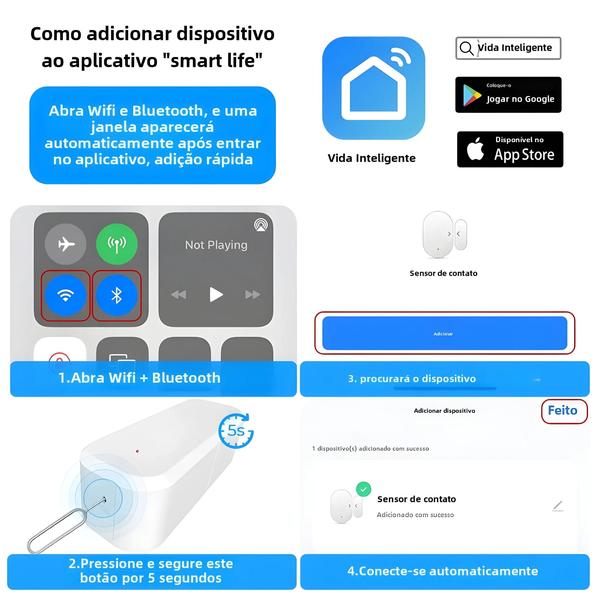 Imagem de Sensor de Porta/Janela Inteligente Wi-Fi - Alarme de Segurança Doméstica Compatível com Alexa